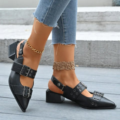 Cyflymder  New Women Sandals Shoes Pointed Toe 2025 Summer Fashion Shallow Footwear Slingbacks Ladies Sandals Suqare Heel Shoes Big size