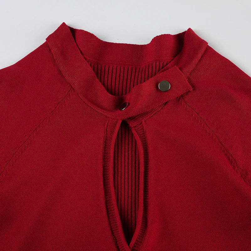 Cyflymder  Retro Button-up Hollow Out Knitwear Shirts Women Casual Skinny Basic Long Sleeve Cropped Tops Streetwear Tee Shirt Lady