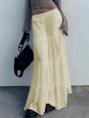 Cyflymder  White Long Dresses 2025 Woman Pleate High Waist Ruffle Edge Skirt Fashionable Autumn Shoujo Girl Aesthetic Cake Skirt