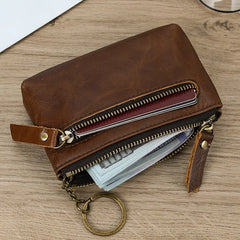 Cyflymder Genuine Leather Zipper Coin Wallet Men Wowen Natural Leather Small Short Purse Card Holder Cash Clutch Wallets Key Ring