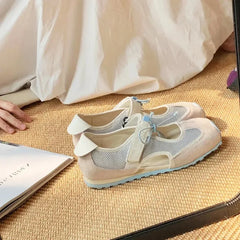 Cyflymder  Leather Version Mary Jane Shoes Casual Drawstring Soft Bottom Women's Spring Summer Leisure Sporty Contrast Color Slip-On