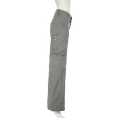 Cyflymder   Chic Gray Cargo jeans Y2k Streetwear Casual Loose Denim Pants For Women Aesthetic 90s Low Waist Straight-leg Trousers