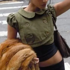 Cyflymder  Y2k Cute Peter Pan Collar Bolero Shrug Y2k Cropped Shirt Women Blouse Harajuku Coquette 2000s Clothes