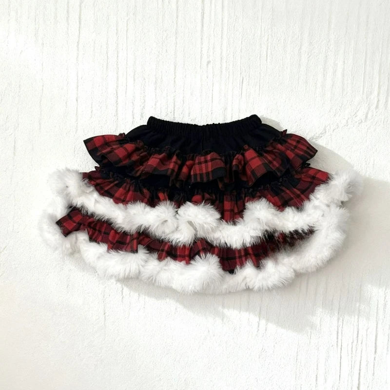 Cyflymder   Autumn Winter Kawaii Lolita Fluffy Mini Skirts Women Sweet Plush Short Pumpkin Cake Skirt Sa Line Pleated Skirt Y2k Faldas Mujer