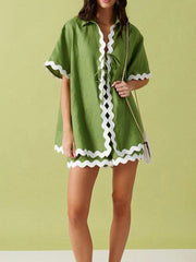 Cyflymder Women s 2-Piece Pajama Set with Ric-Rac Trim Short Sleeve Top and Matching Shorts - Cozy Loungewear Sleepwear Ensemble