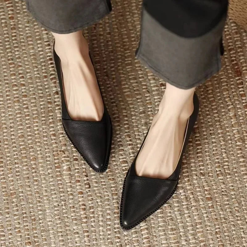Cyflymder  Women's Coarse Heel Shoes Spring New Pointed Head Shallow Mouth Soft Sole Waterproof Non-slip Low-top Shoes