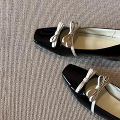 Cyflymder  Mary Janes Ballet Flat Shoes French Butterfly Knot Low Cut Versatile Elegant Women's Shoes Round Toe Rubber