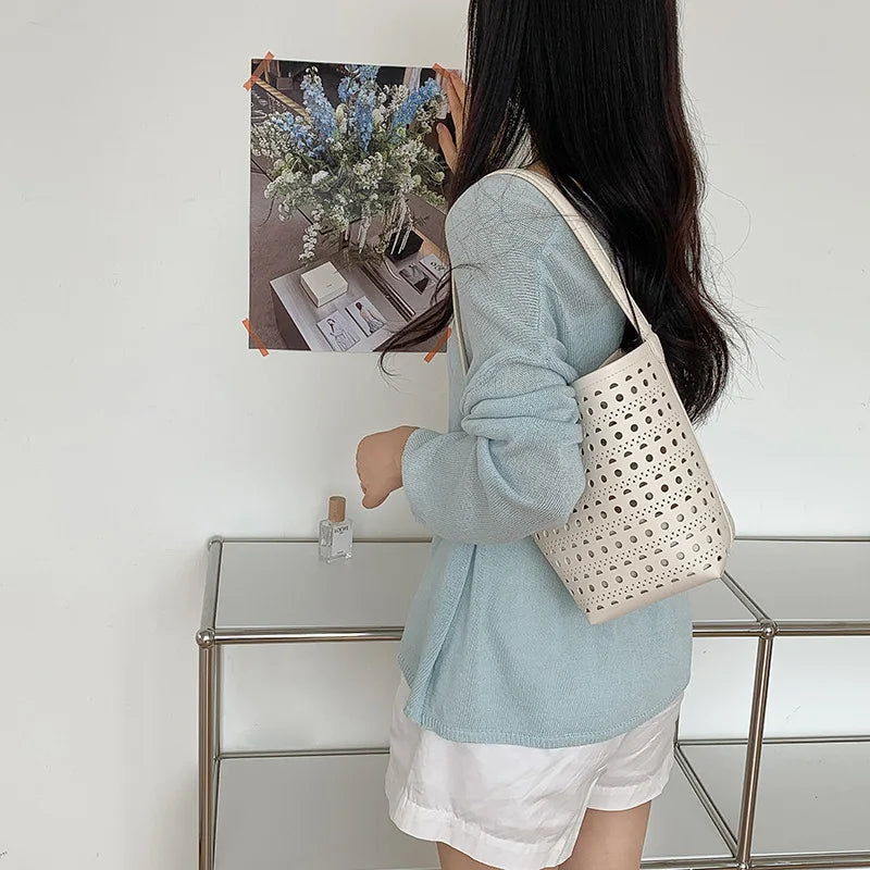 Cyflymder  Hollow Bucket bag for women handbag small Famous Brands PU leather female shoulder bag Ladies Totes Bag bolsa feminina