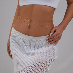Cyflymder  Double Layer Thin Chain Body Necklace Women Fashion Sexy Fringe Waist Bead Chain Versatile Metallic Jewelry