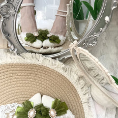Cyflymder  White Green Bridal Shoes Wedding Lolita Shoes for Woman Heel Y2K Accessories Green Heels Bow Pearl Bridal Shoes Elegant