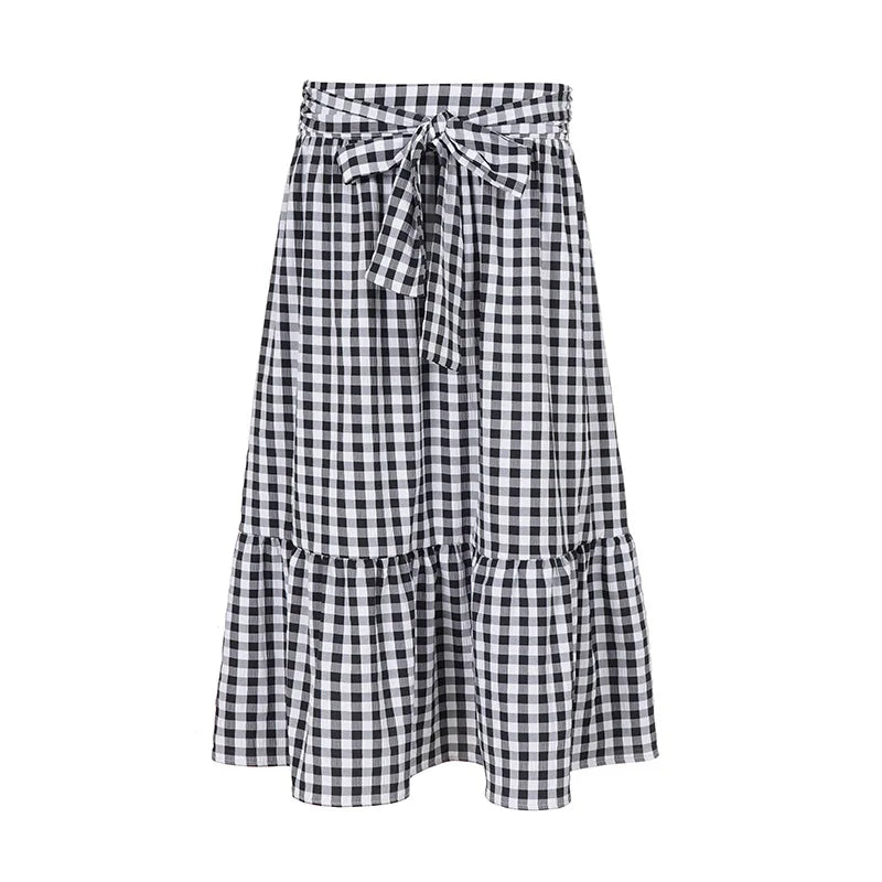 Cyflymder  Spring Summer Literary Loose A-line Skirts Y2k Fashion Constrast Color Plaid Bow Design Mie-length Jupe Harajuku Preppy Skirt