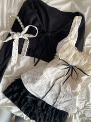 Cyflymder  Kawaii Dresses Summer Slim Y2k 2000s 3Piece Set Harajuku Korea Sexy Short Skirt Woman Dress Hot Girl Sweet Polka Dot Fashion Emo