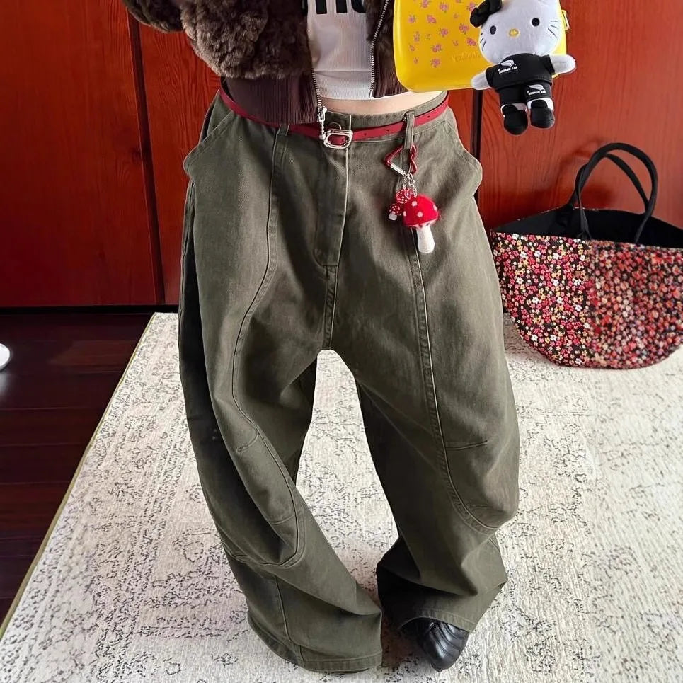 Cyflymder  Y2K American Large Size Waed Knife  Jeans Women's New Sle Spicy Bf Retro Floor Length Wide Leg Pants Casual High Waist