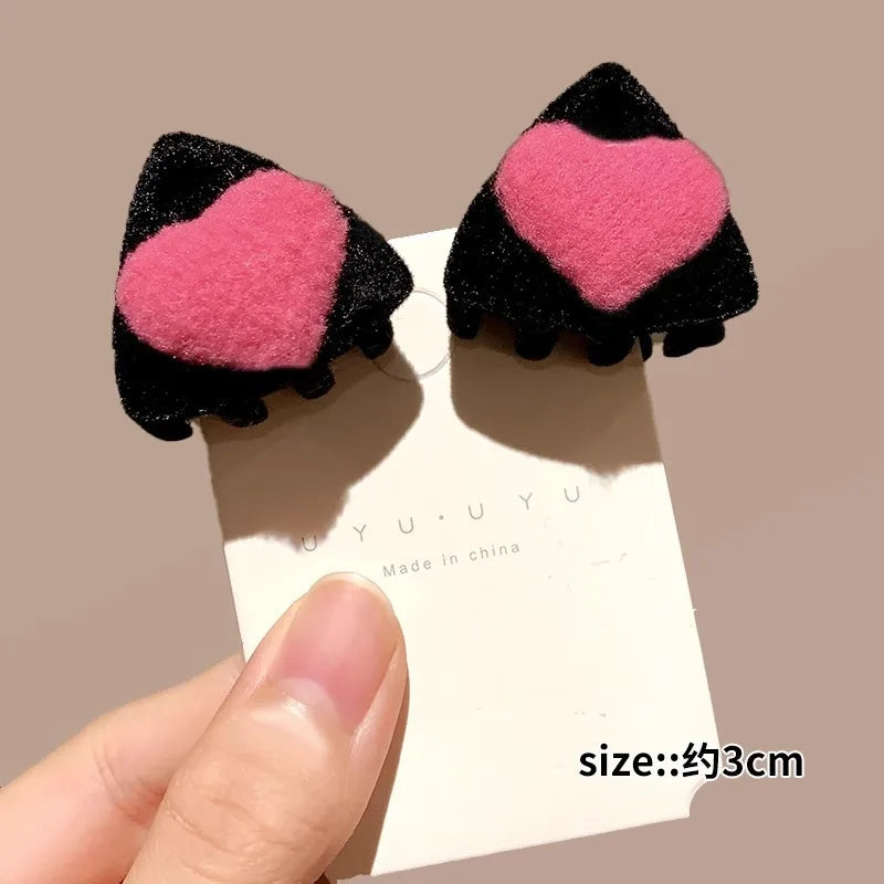 Cyflymder 2pcs Velvet Heart Hair Side Clips Claw Hairpin Sweet Bangs Barrettes Women Girls Hair Styling Headwear Hair Accessories Ornement