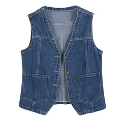 Cyflymder  American Retro Women Denim Vest Spring Autumn Plus Size Button Down Casual Waistcoats Boyfriend Sleeveless Fashion Jean Jackets