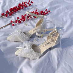 Cyflymder  Women Summer Shoes Pointed Shoes White Bow Bridal Wedding Shoes Y2K Heels Lolita Cosplay Heels High Heels Elegant Party Shoes