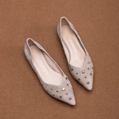 Cyflymder  Spring And Autumn Slip-on Shallow-toe Flats, Women's Light Luxury Shallow-toe Suede Elegant And Gentle Low-heeled