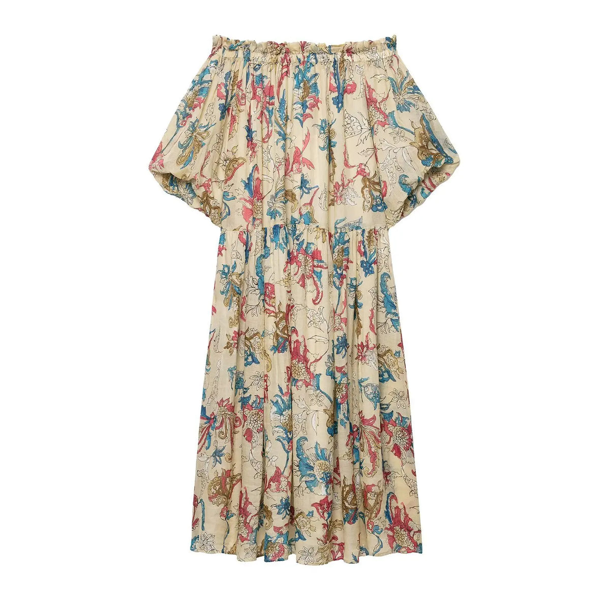 Cyflymder  Printed Dress Summer New Style Women's Sexy Off Shoulder Bubble Sleeves Loose Robe French Elegant Long Evening Dresses