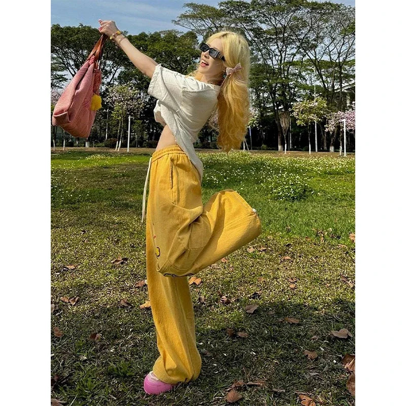 Cyflymder  Y2K Cargo Pants Women Oversized Embroidery Sweatpants Harajuku High Waist Wide Leg Joggers Streetwear Korean Baggy Trousers New