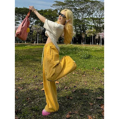Cyflymder  Y2K Cargo Pants Women Oversized Embroidery Sweatpants Harajuku High Waist Wide Leg Joggers Streetwear Korean Baggy Trousers New