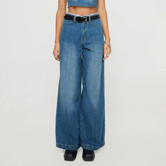 Cyflymder  Women's Spring Summer Jeans with Pockets Fashion Loose Fit Casual Solid Low Rise Wide Leg Denim Pants Vintage Streetwear