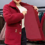Cyflymder Velvet Thickened Lamb Fleece Long Sleeve Autumn/Winter Mid length Coat Warm Coat for Women