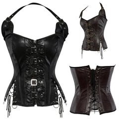 Cyflymder  Steampunk Leather Corset for Women Gothic Overbust Corsets Lace Up Victorian Corsage Buckle Bustier Carnival Halloween Costumes