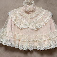 Cyflymder  Lolita Lace Embroidery Cloak Blouse Y2k Aesthetic Sweet Bandage Grunge Blusas Ruffled Collar Sleeveless Cropped Women Shirt