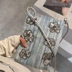 Cyflymder   Casual Denim Crossbody Bag Women's Single Shoulder Outdoor Travel Small Satchel Embroidery Rivet Street Trend Soft