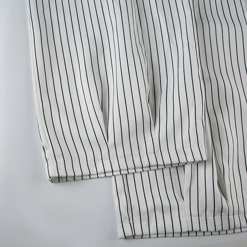 Cyflymder  Casual Folds Striped Wide Leg Pants Basic Loose Low-Waisted Straight Pants Women Summer Fashion Streetwear Ladies