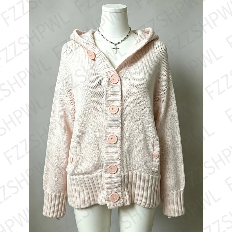 Cyflymder  Sweet Cheery Pink Coquette Sweater Y2K Cute Vintage Women Knitwear Fashion Tide Cardigan emo Warm Slim Classic Dainty Clothing