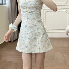 Cyflymder  Vintage Floral Mini Dress Women Party Elegant Bow Lace Dresses Summer Korean Flying Sleeve Square Collar Bodycon Design Vestidos