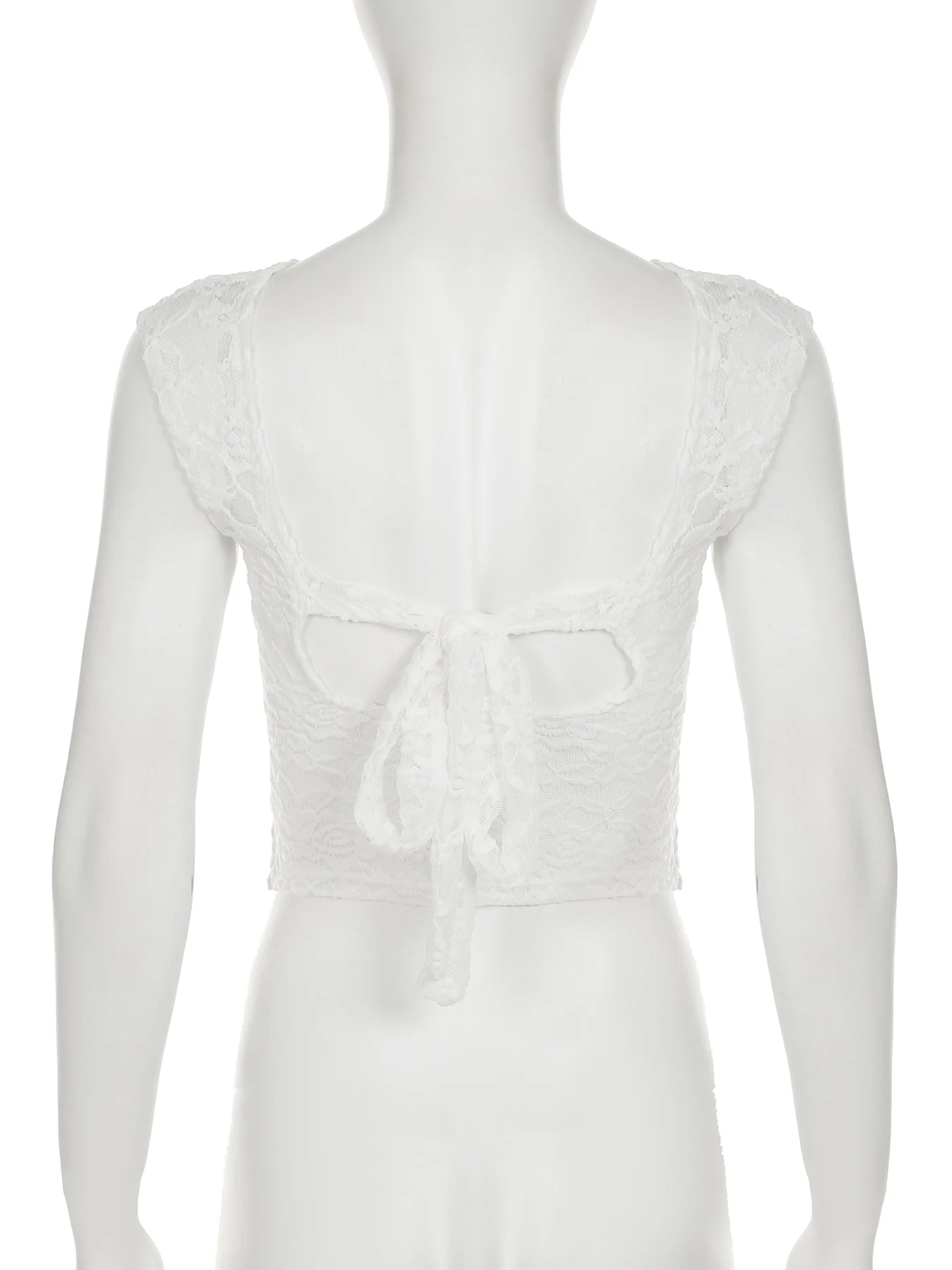 Cyflymder  Holiday Slim Lace Backless Bandage Cropped T-Shirt See Through Sexy O-Neck Short Sleeve Tees Women 2025 Summer Fashion
