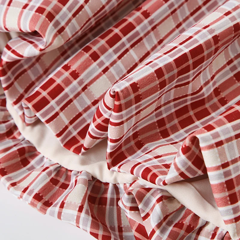 Cyflymder  Plaid Print Bud Skirt Tie-up Waist Single-breasted Decorate A-line Mini Skirts Y2K Aesthetic Low-rise Bottoms Cute Wome