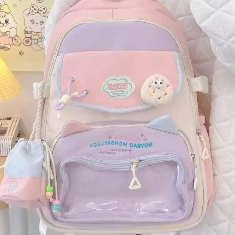 Cyflymder  Fashion Transparent Sweet Kawaii Backpack High-capacity Y2k Aesthetic Schoolbag Women Students Contrast Color Patchwork Ita Bags