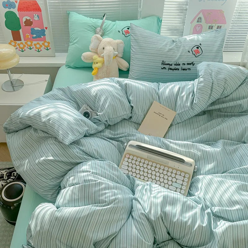 Cyflymder  European Striped Grid Bedding Set Fashion Soft and Breathable Bedclothes for All Seasons Luxury Cozy Printed Quilt Cover Set