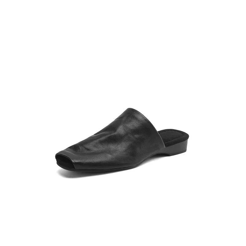 Cyflymder  NEW Summer Women Mules Genuine Leather Shoes for Women Peep Toe Low Heel Shoes Cover Toe Women Sandals Concise Modern Slippers