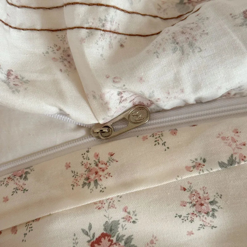 Cyflymder  100% Cotton Pastoral Floral Print Ruffles Bow Princess Bedding Set Queen King Duvet Cover Set Bed Sheet/Fitted Sheet Pillowcases