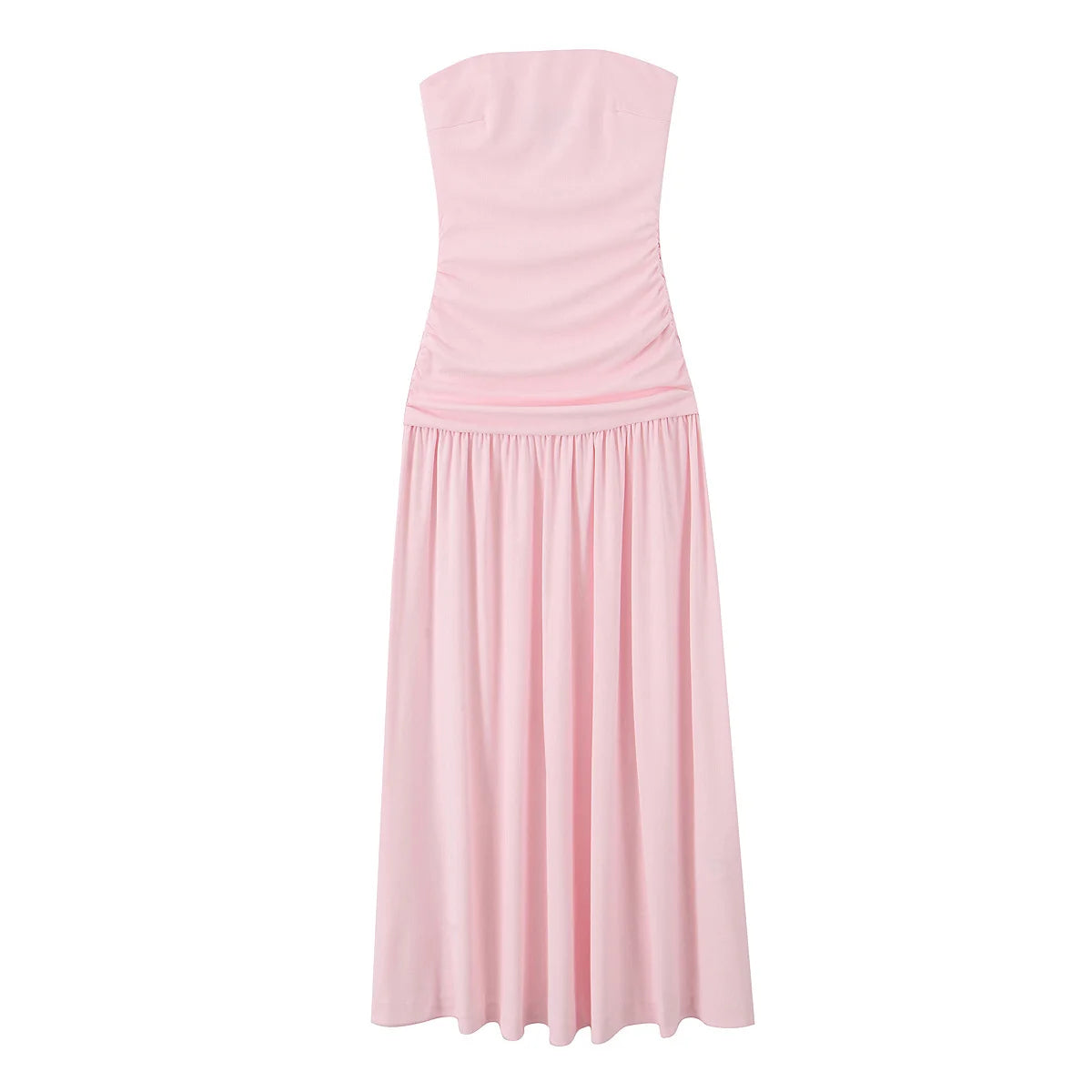 Cyflymder  Elegant Ruched Strapless Dress Women Sexy Pastel Pink Off Shoulder Side Zipper Midi Dress 2025 New Summer Party Evening Dresses