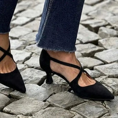 Cyflymder  New High Heels for Spring and Summer , Size 40-43 Large, Pointed Suede Cross Buckle with Hollow Sandals Womens Shoes