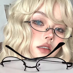 Cyflymder  Anime Retro Oval Half Frame Glasses for Women Lolita Cosplay Men Eyewear Cute Sexy Harajuku Decorative Computer Eyeglasses