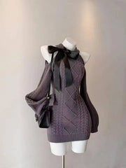 Cyflymder  Sexy Bodycon Slim Knitted Dress Solid Elegant Short Party Dress Harajuku Y2k Fashion Dress Woman Chic Design