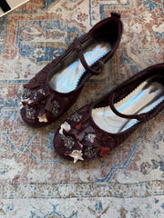 Cyflymder  Flower Beaded Decor One Strap Mary Jane Pumps Retro Soft Leather Grandma Shoes Flat Daily Casual Party Dress Footwear