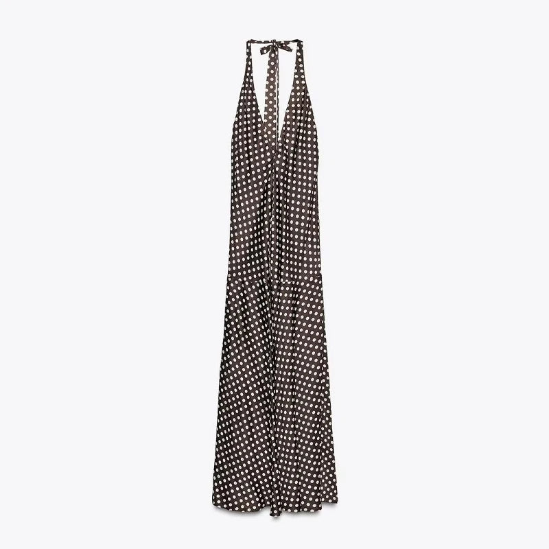 Cyflymder  Polka Dot Halter Backless Long Dress Women Off Shoulder V-neck Scarf Sexy Sleeveless Dresses 2025 Summer Street Holiday Robe