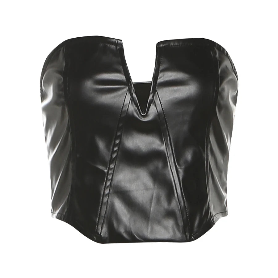 Cyflymder  Sexy Hottie Punk Pu 2-Piece Set Women Irregular Corset Top+Skinny Zip Shorts Matching Simple Street Hipster Clubwear