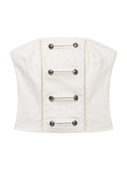 Cyflymder   Elegant Women's Raw White Strapless Tube Top Summer Sexy Double Breasted Corset Crop Top Female Sleeveless Streetwear