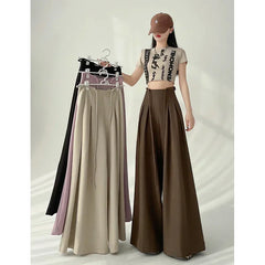 Cyflymder  Streetwear Wide Leg Pants Women Korean Black High Waist Suit Pants Summer Fashion Elegant Lace Up Straight Trousers New