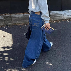 Cyflymder  Washed American Style Wide Leg Jeans High Waist Straight Cut Commute Elegant High Quality Cotton Polyester Blend No Stretch