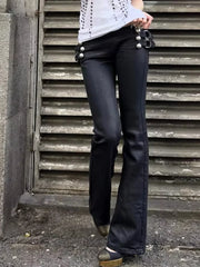 Cyflymder   Elastic Waist Double-Breasted Decoration Pants Women Metal Ring Tassel Autumn New Trend Street Daily Hottie Bell-Bottom