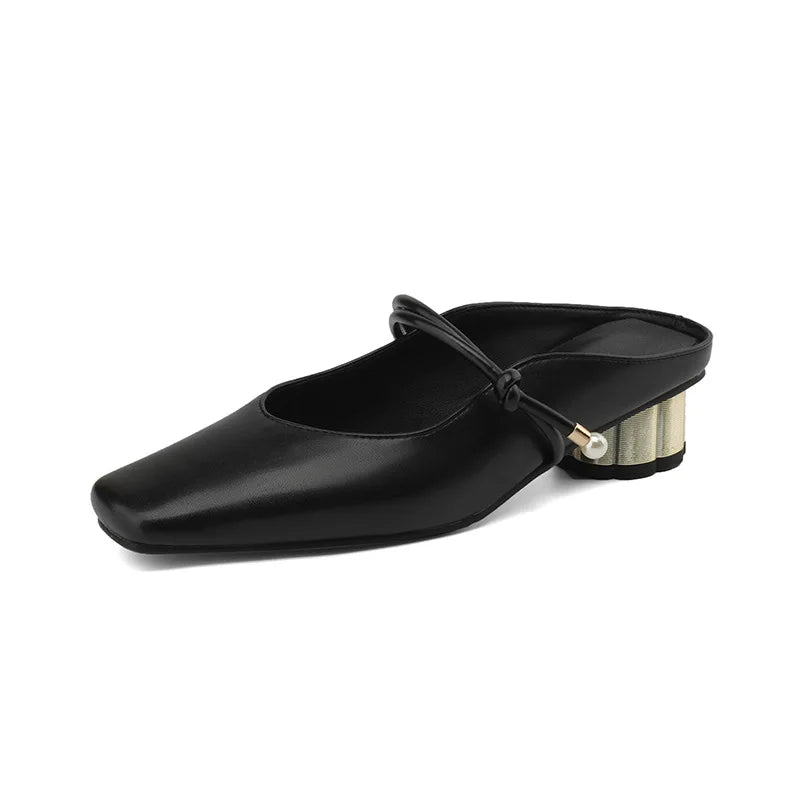 Cyflymder  Slippers Women Summer Shoes Low Slides Cover Toe Med Soft Square Rome Fabric Rubber Hoof Heels PU Shoes Woman 2025 Slippers Soft